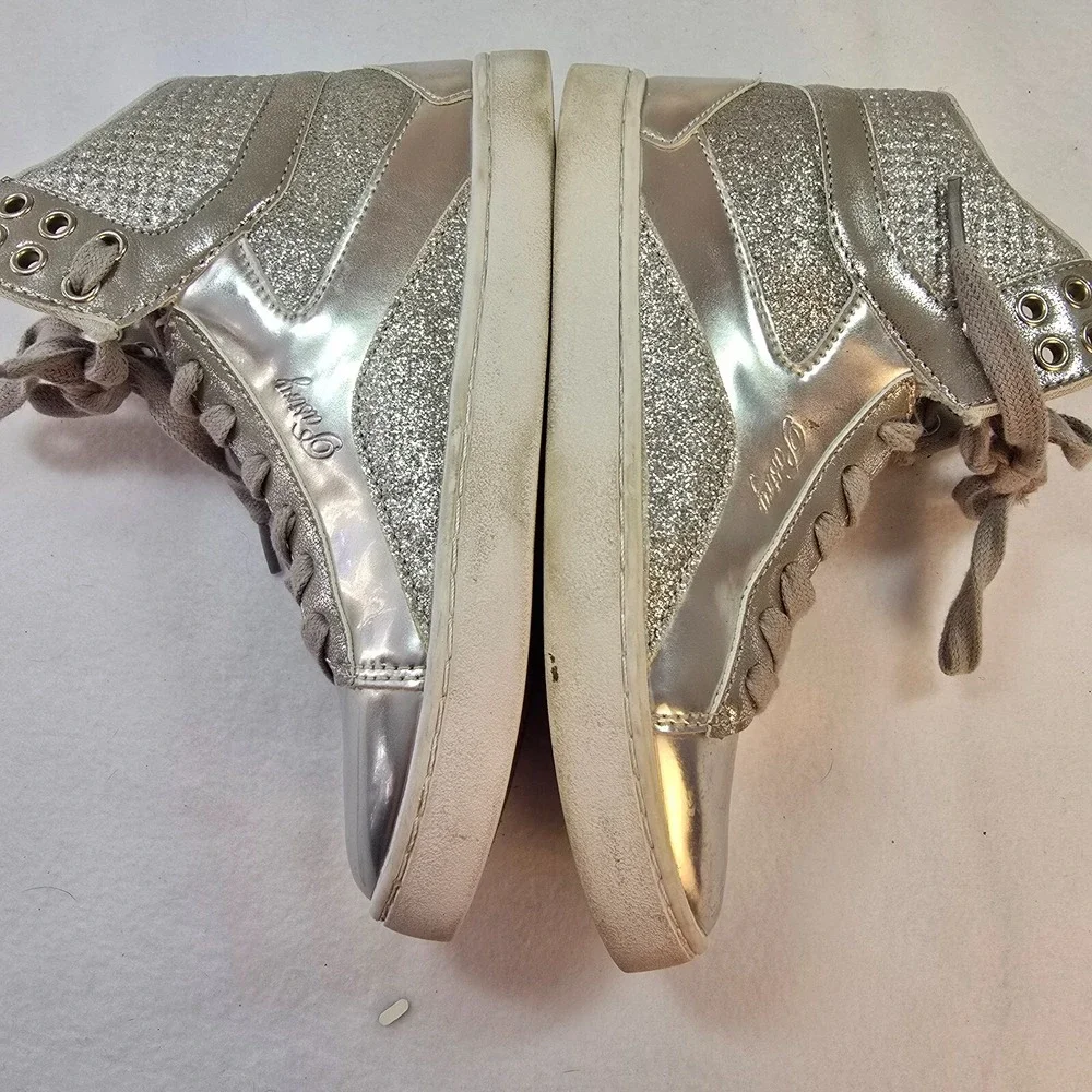 Y2K Pastry Glam Glitter High Top Sneaker Silver Metallic Dance Hip Hop Women 5.5